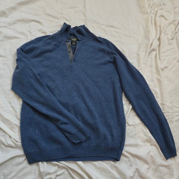 Neiman Marcus Cashmere Sweater Size L Blue Pullover Collared Quarter Button - Picture 6 of 11